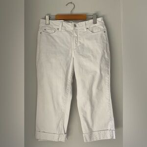 NYDJ White Crop Lift Tuck Technology Rhinestone Cuffed